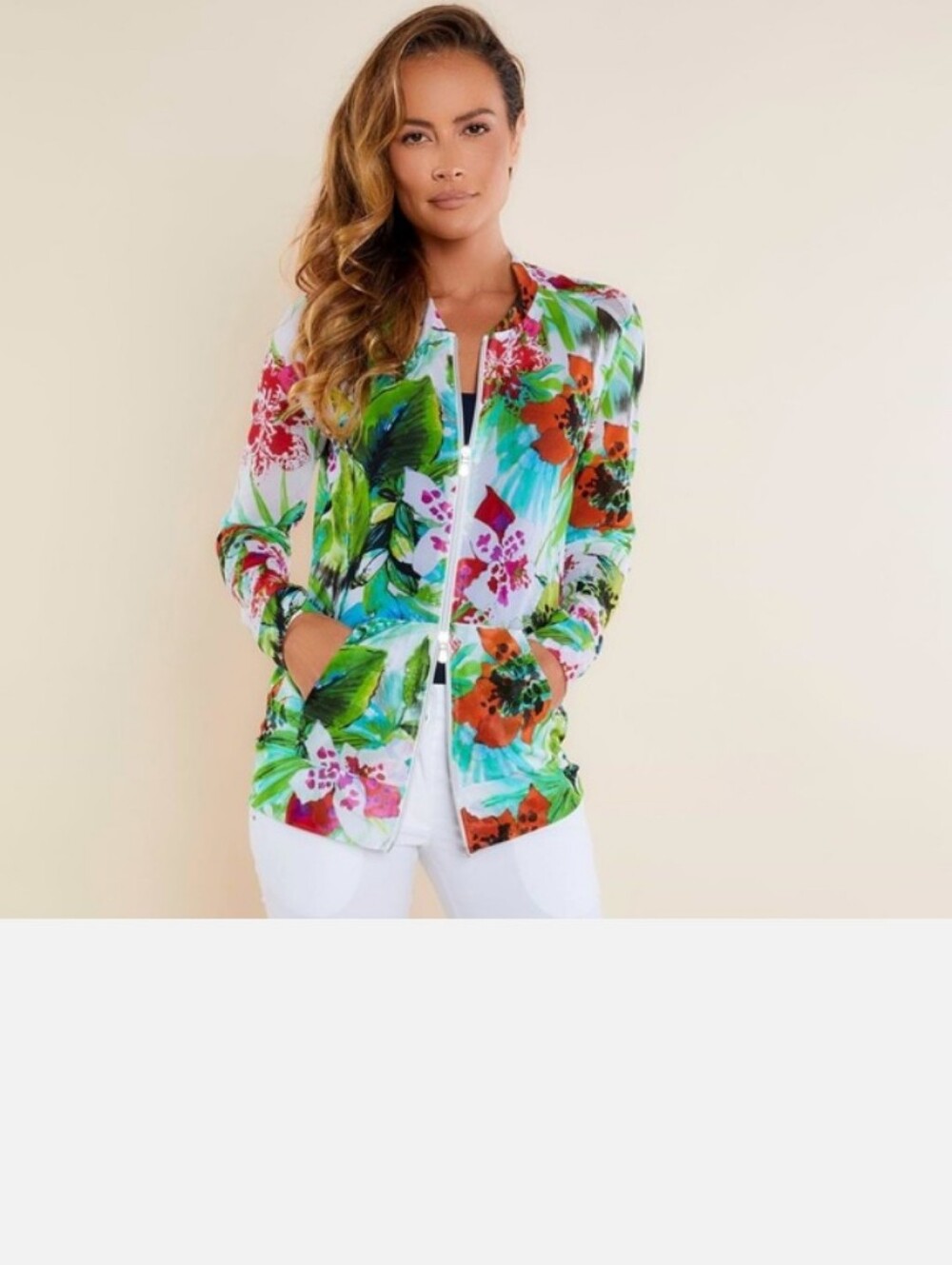 Anatomie Bailey Mesh Jacket Tropical Print Zip-Up Women's Size M Pockets